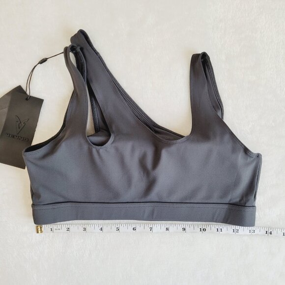 VEYND | V-Sculpt Asymmetric Light Support Sports Bra - Dark Gray - Picture 6 of 9